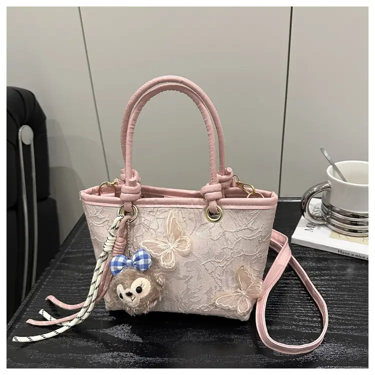 Pink Butterfly Embroidered Women's Shoulder Bag — feature 20