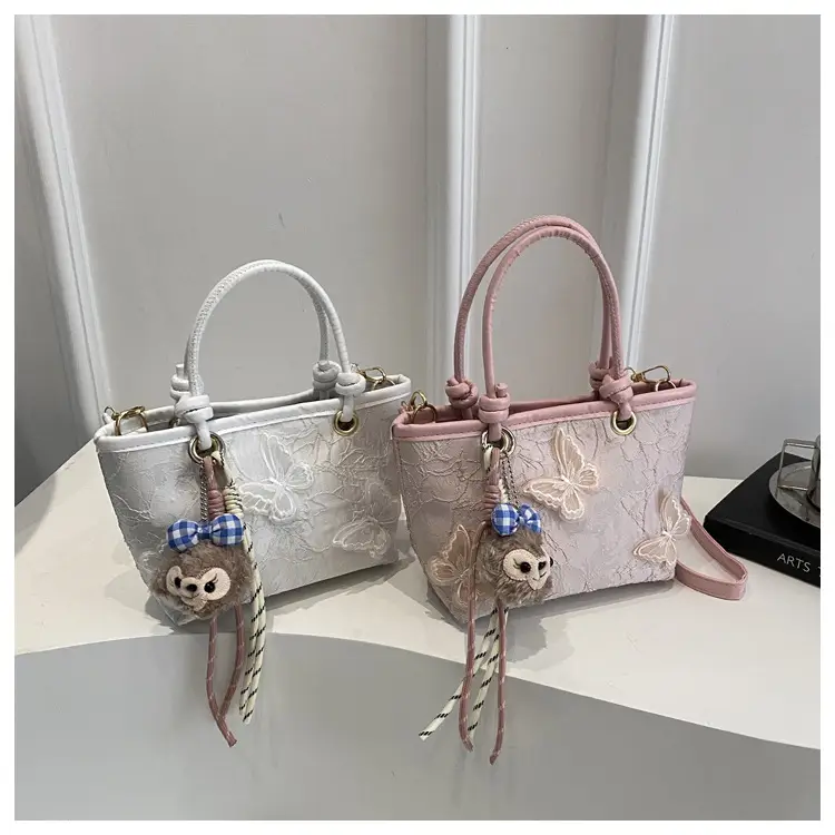 Pink Butterfly Embroidered Women's Shoulder Bag — feature 23