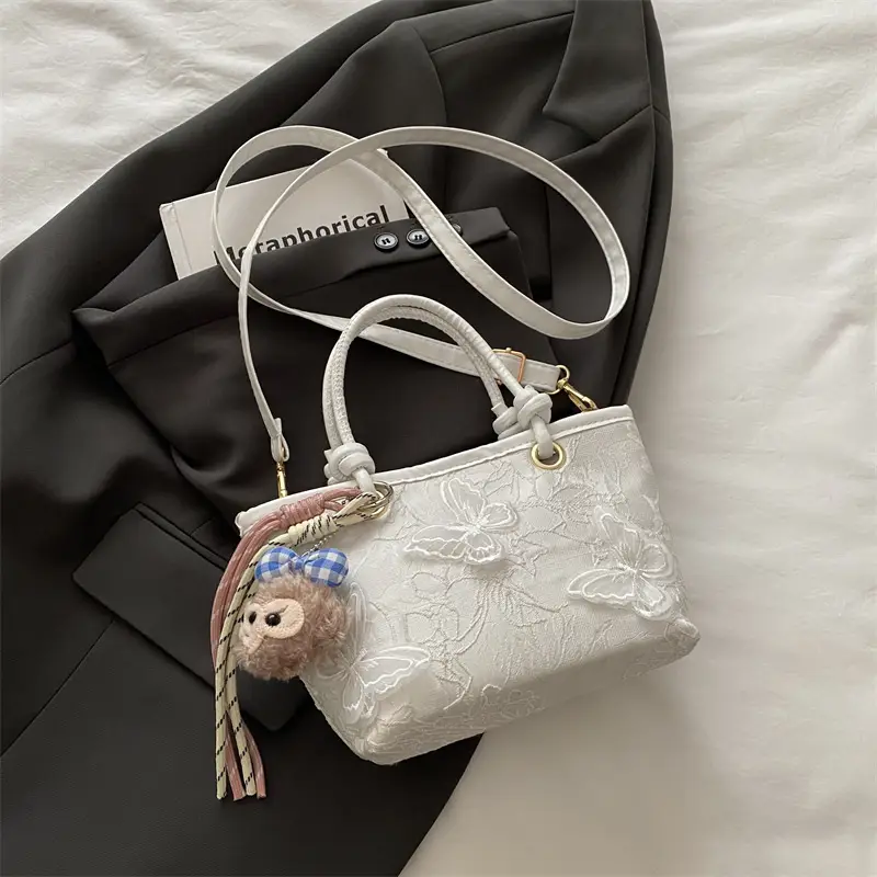 Pink Butterfly Embroidered Women's Shoulder Bag - Image 2