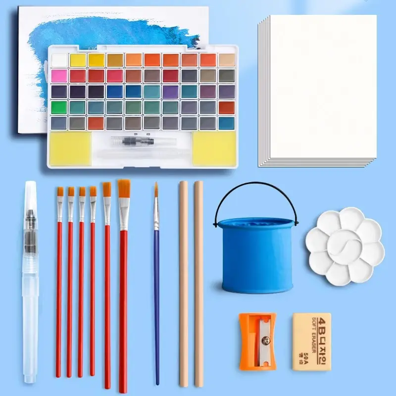 Solid Pigment Watercolor Paint Set Opaque Watercolor Full Set of Tools Art Special 36 Colors 48 Beginners
