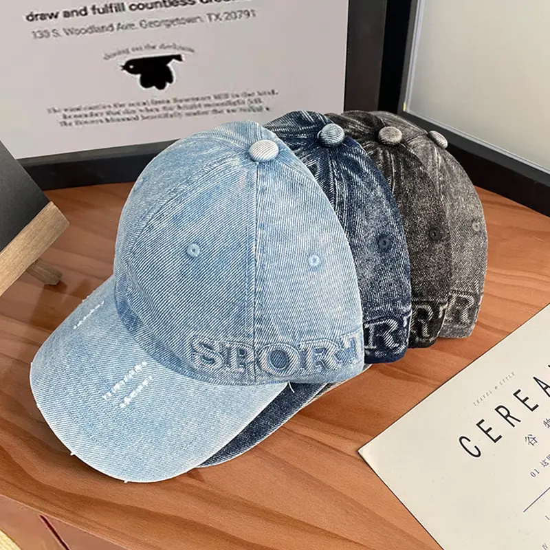 Women Grey Letter Baseball Cap Spring Summer Denim