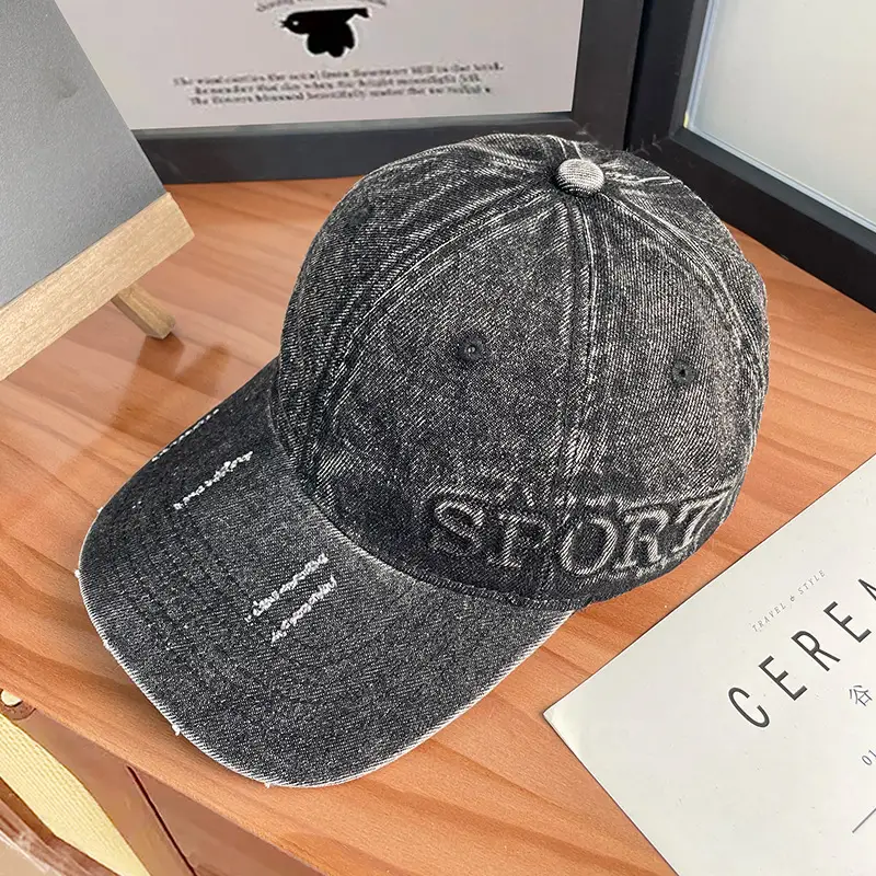 Women Grey Letter Baseball Cap Spring Summer Denim