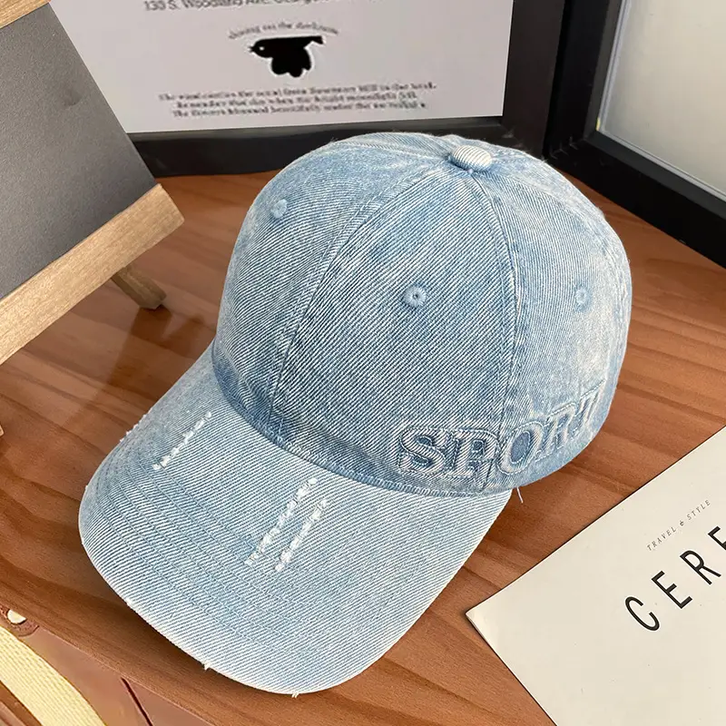Women Grey Letter Baseball Cap Spring Summer Denim — feature 18