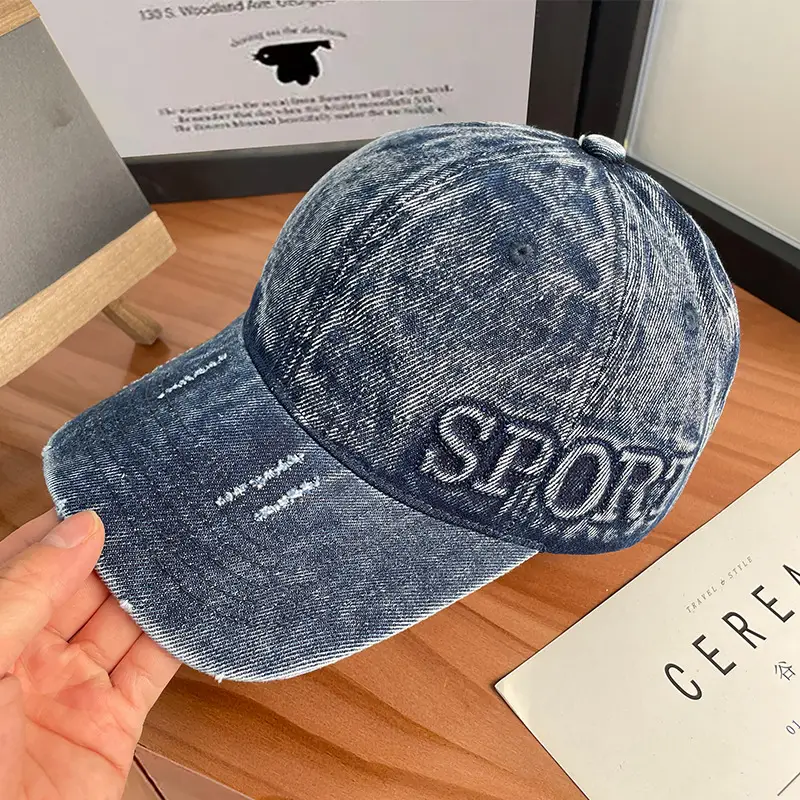Women Grey Letter Baseball Cap Spring Summer Denim — feature 21