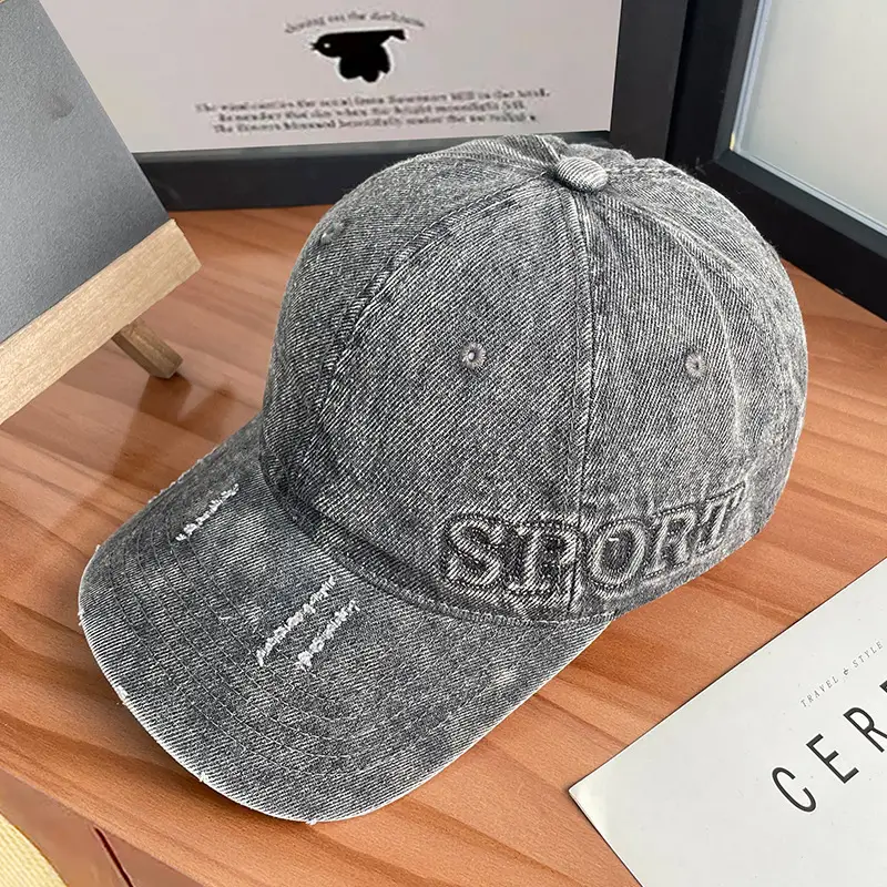 Women Grey Letter Baseball Cap Spring Summer Denim