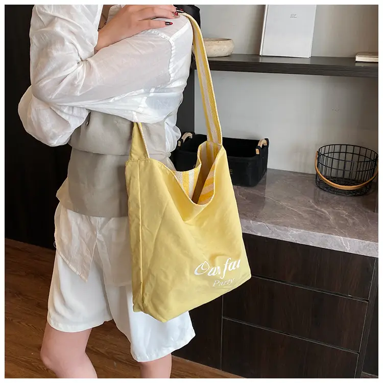 Women Striped Canvas Shoulder Bag 2024 New Commute Lightweight Tote — feature 22