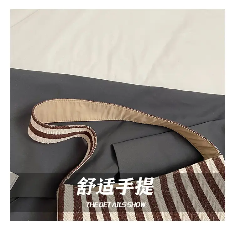Women Striped Canvas Shoulder Bag 2024 New Commute Lightweight Tote — feature 4