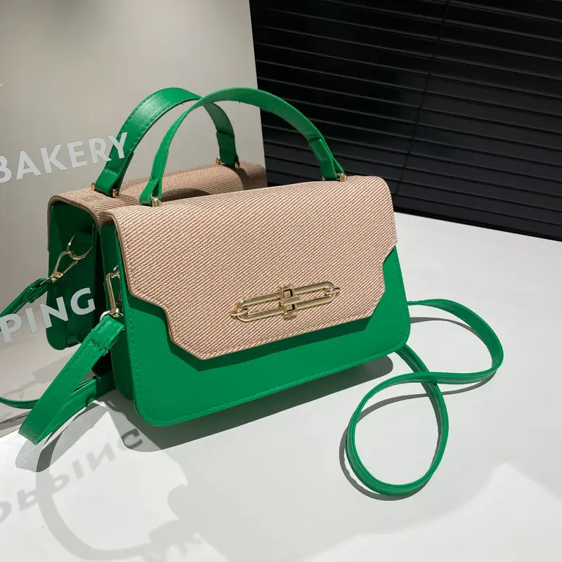 Green Beige Patchwork Shoulder Bag for Women 2025 - Image 7