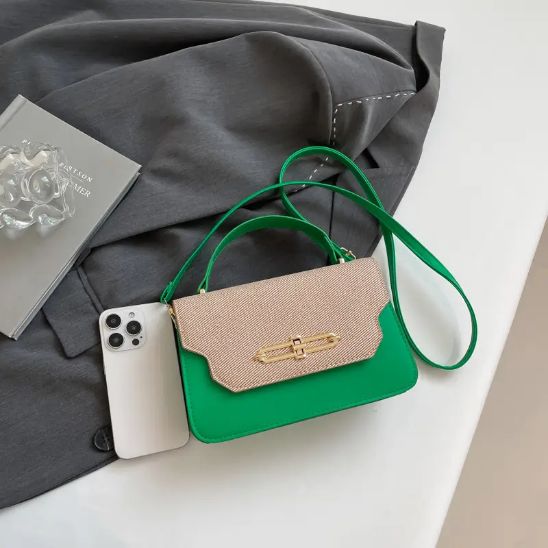 Green Beige Patchwork Shoulder Bag for Women 2025 - Image 8