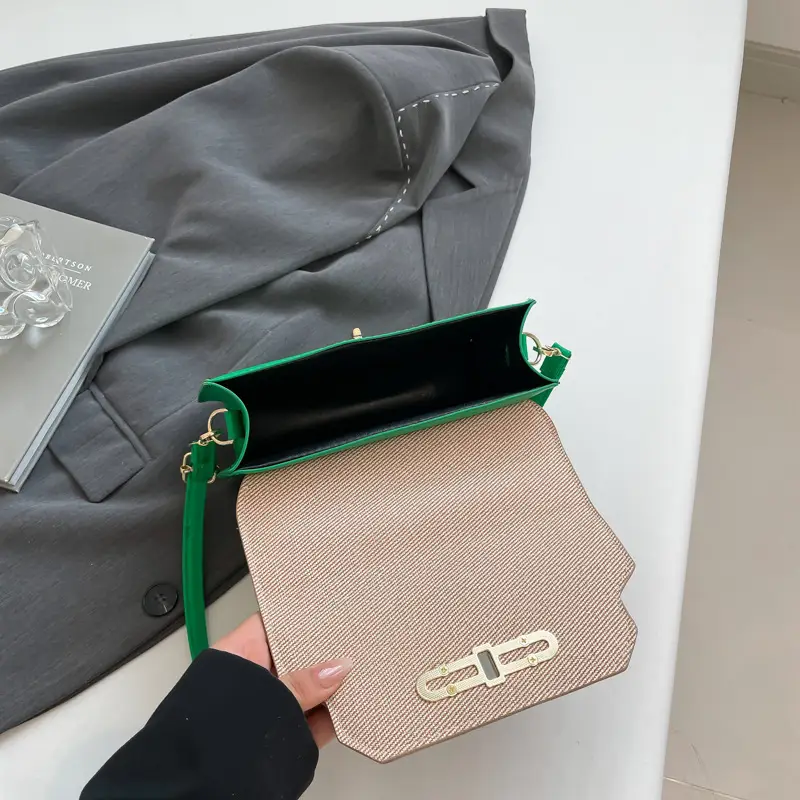 Green Beige Patchwork Shoulder Bag for Women 2025 - Image 9