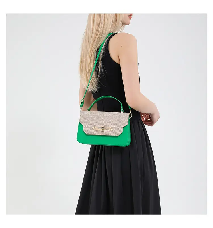 Green Beige Patchwork Shoulder Bag for Women 2025 — feature 21