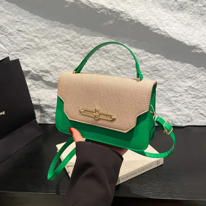 Green Beige Patchwork Shoulder Bag for Women 2025 - Image 4