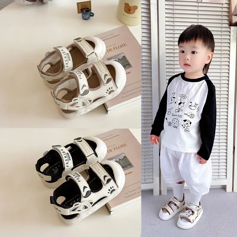 2025 Summer Toddler Sandals Black White Soft Bottom