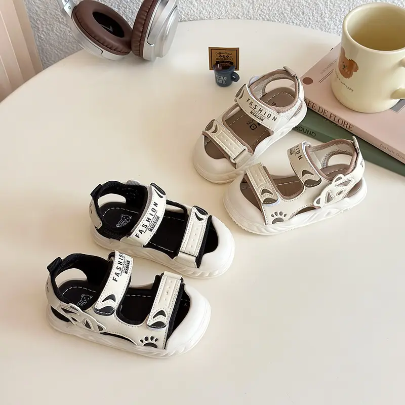 2025 Summer Toddler Sandals Black White Soft Bottom