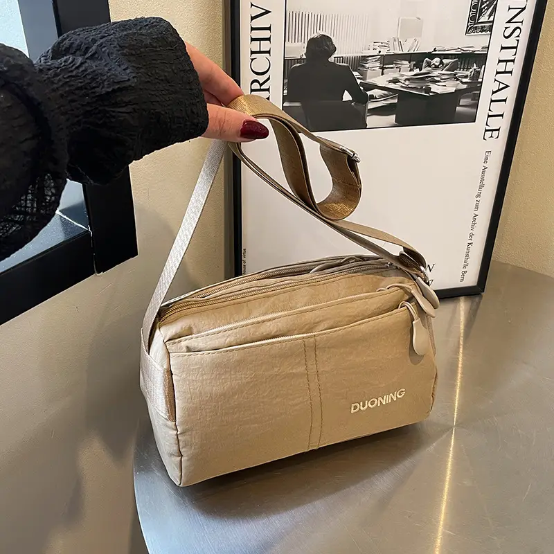 Ultra-light Crossbody Bag for Couples, Nylon, Beige & Black