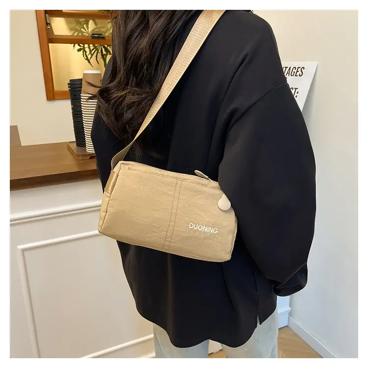 Ultra-light Crossbody Bag for Couples, Nylon, Beige & Black — feature 13
