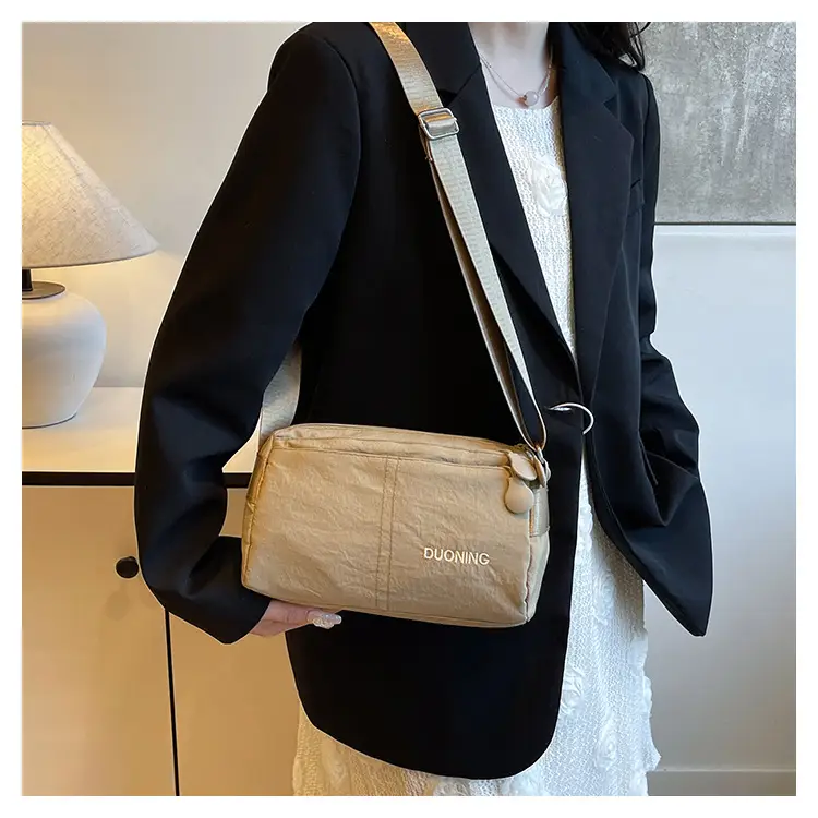 Ultra-light Crossbody Bag for Couples, Nylon, Beige & Black — feature 20