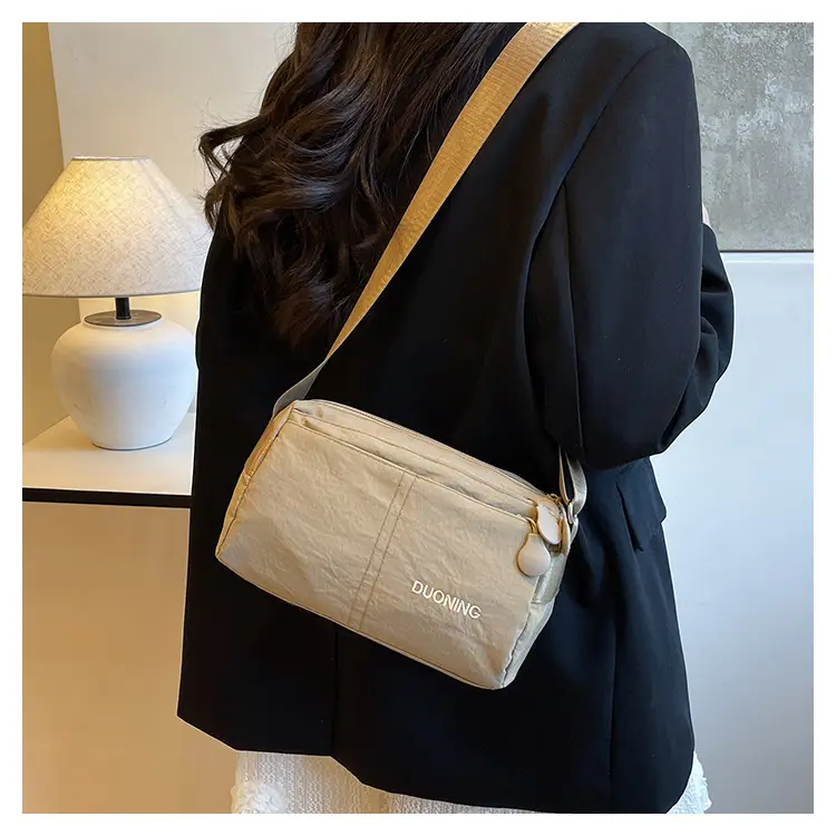 Ultra-light Crossbody Bag for Couples, Nylon, Beige & Black — feature 21