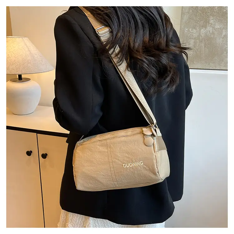 Ultra-light Crossbody Bag for Couples, Nylon, Beige & Black — feature 22