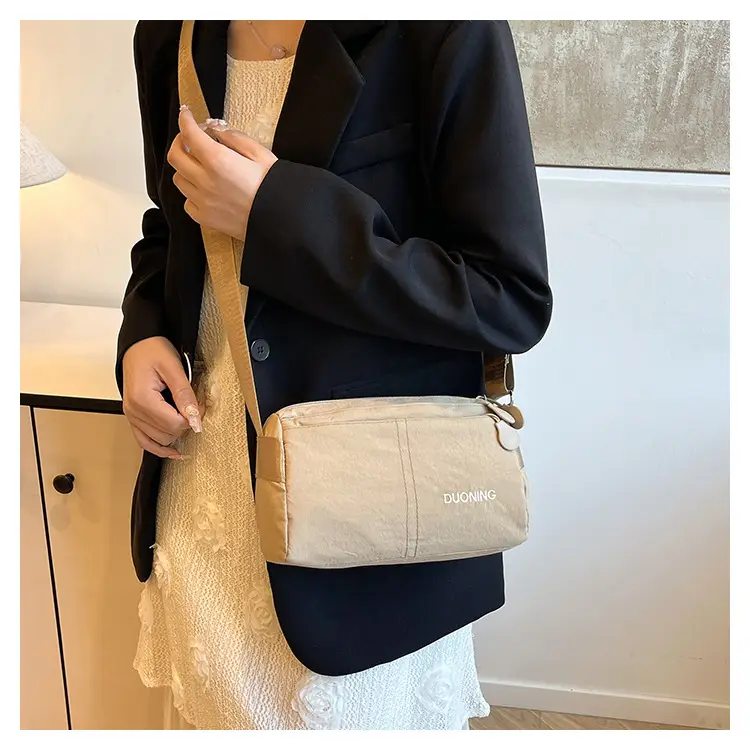 Ultra-light Crossbody Bag for Couples, Nylon, Beige & Black — feature 23