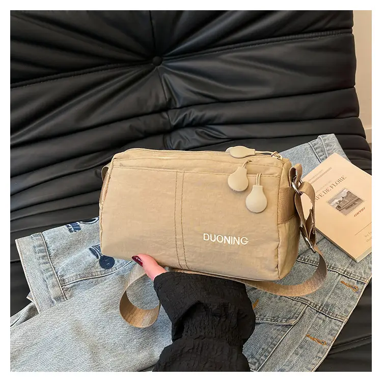 Ultra-light Crossbody Bag for Couples, Nylon, Beige & Black — feature 30