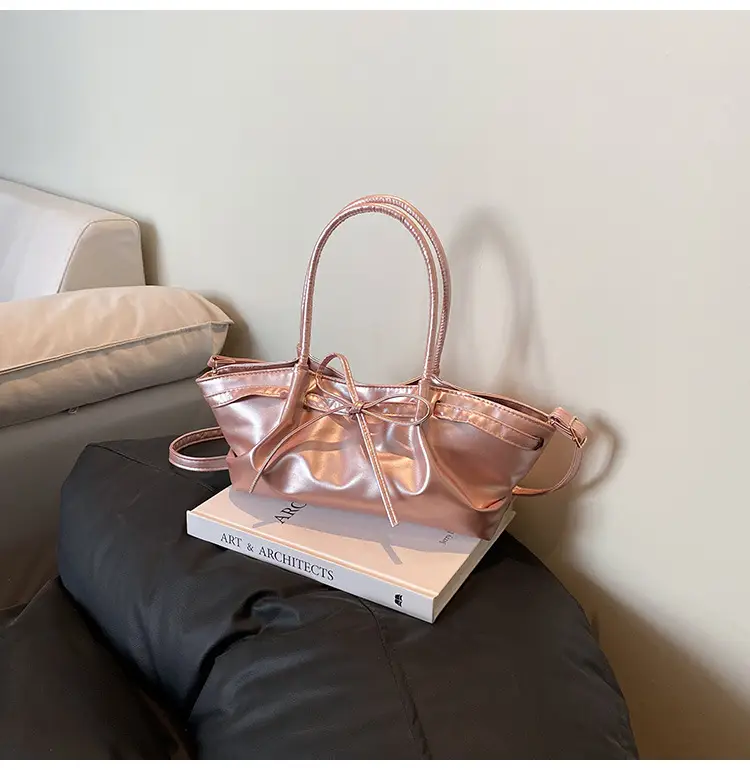 Women's Gold Bow Handheld Tote Bag 2025 Summer — feature 28