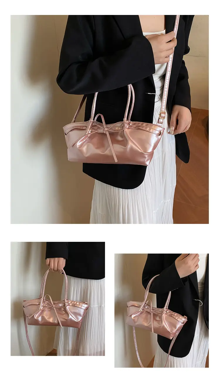 Women's Gold Bow Handheld Tote Bag 2025 Summer — feature 9