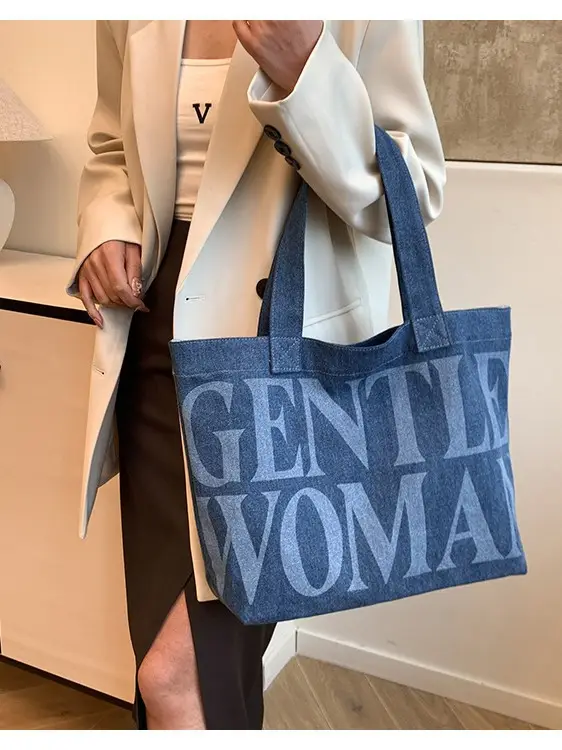 Women's Blue Printed Shoulder Tote Bag Spring Summer - Image 4