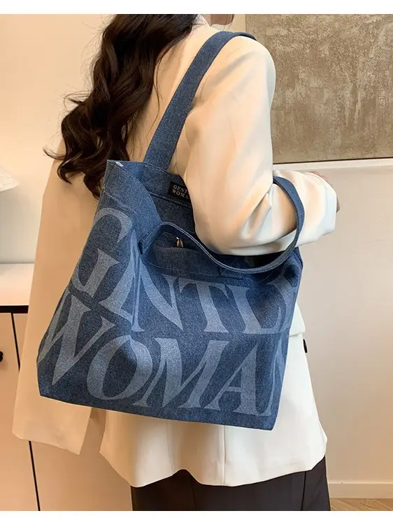 Women's Blue Printed Shoulder Tote Bag Spring Summer - Image 5