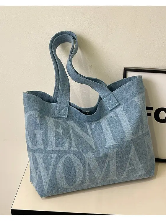 Women's Blue Printed Shoulder Tote Bag Spring Summer - Image 6