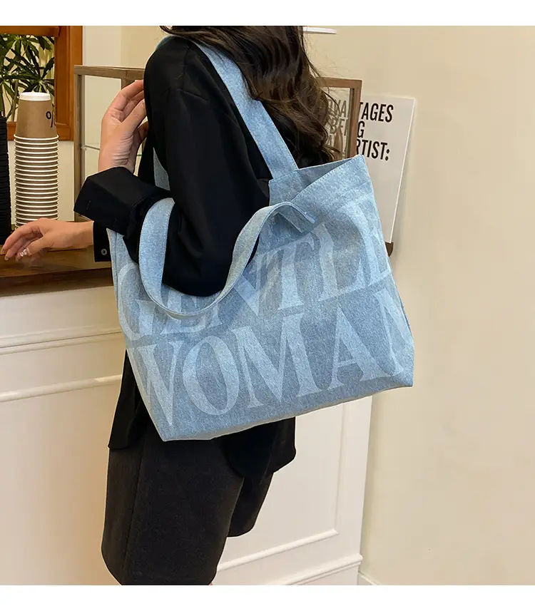 Women's Blue Printed Shoulder Tote Bag Spring Summer — feature 1