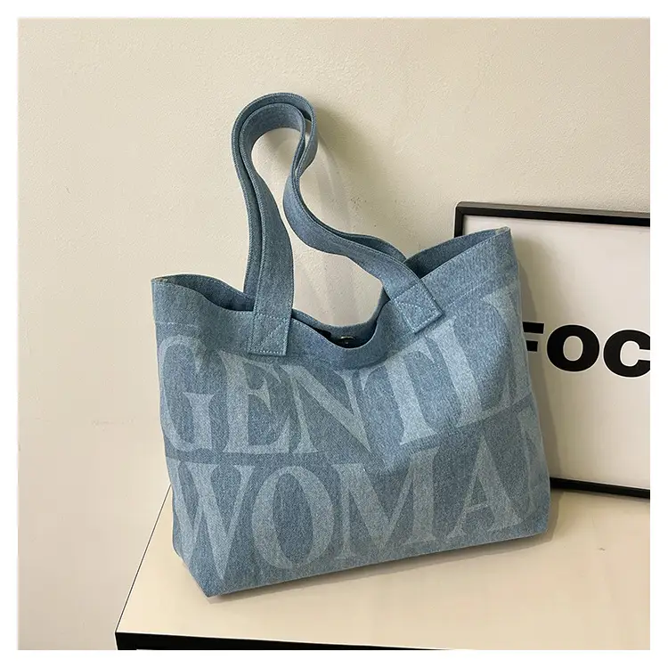 Women's Blue Printed Shoulder Tote Bag Spring Summer - Image 2