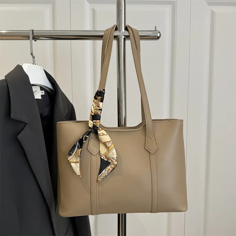 Brown Leather Shoulder Bag with Silk Tassel for Women