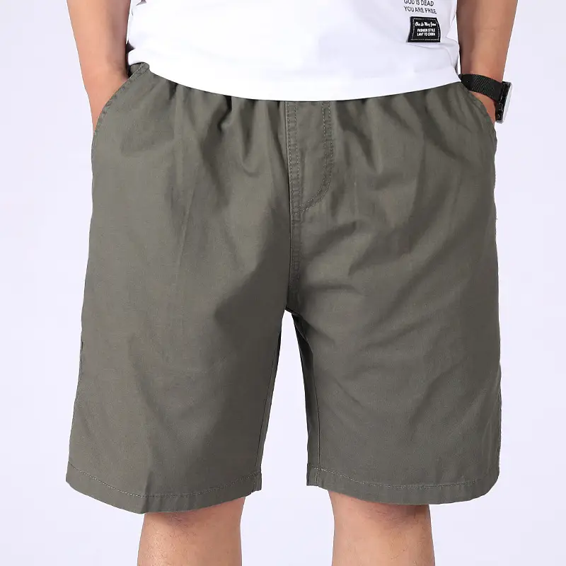 Men 100% Cotton Summer Elastic Waist Shorts Solid Color - Image 7