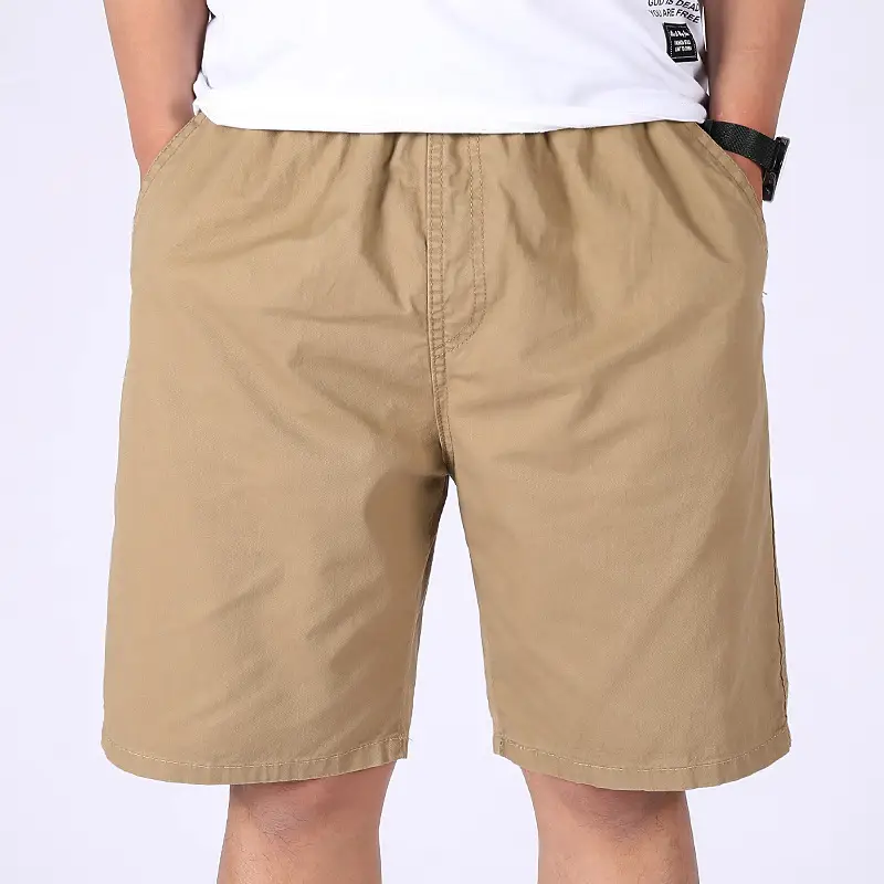 Men 100% Cotton Summer Elastic Waist Shorts Solid Color - Image 8