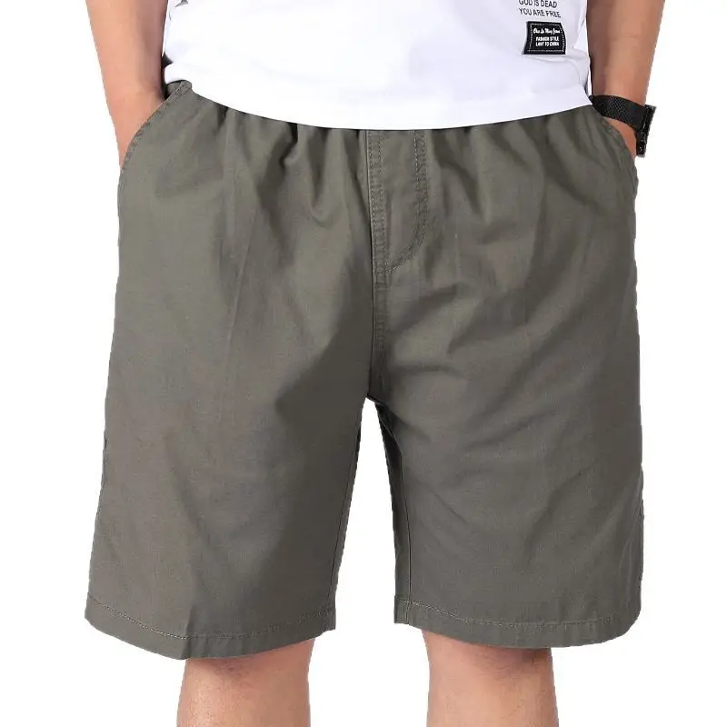Men 100% Cotton Summer Elastic Waist Shorts Solid Color - Image 10