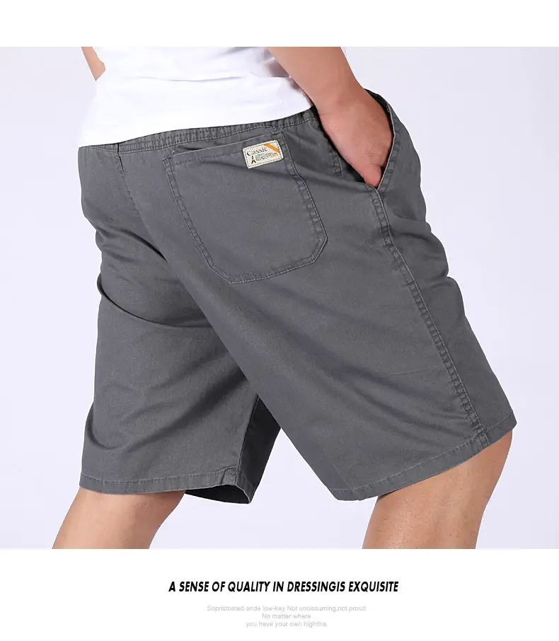 Men 100% Cotton Summer Elastic Waist Shorts Solid Color — feature 15