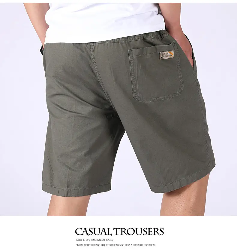 Men 100% Cotton Summer Elastic Waist Shorts Solid Color — feature 17