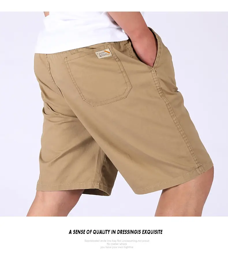 Men 100% Cotton Summer Elastic Waist Shorts Solid Color — feature 19
