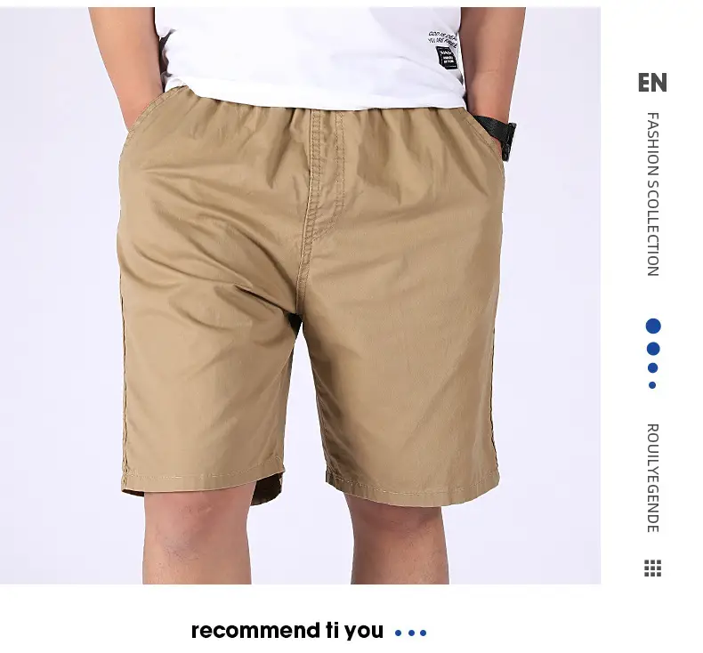 Men 100% Cotton Summer Elastic Waist Shorts Solid Color — feature 20