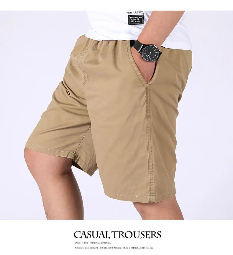 Men 100% Cotton Summer Elastic Waist Shorts Solid Color — feature 21
