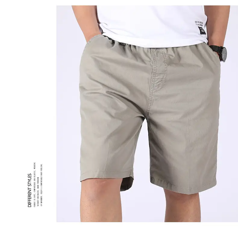 Men 100% Cotton Summer Elastic Waist Shorts Solid Color — feature 22