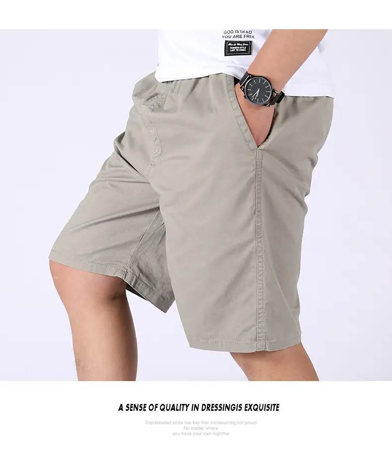 Men 100% Cotton Summer Elastic Waist Shorts Solid Color — feature 23