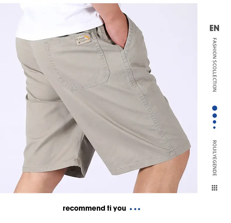 Men 100% Cotton Summer Elastic Waist Shorts Solid Color — feature 24