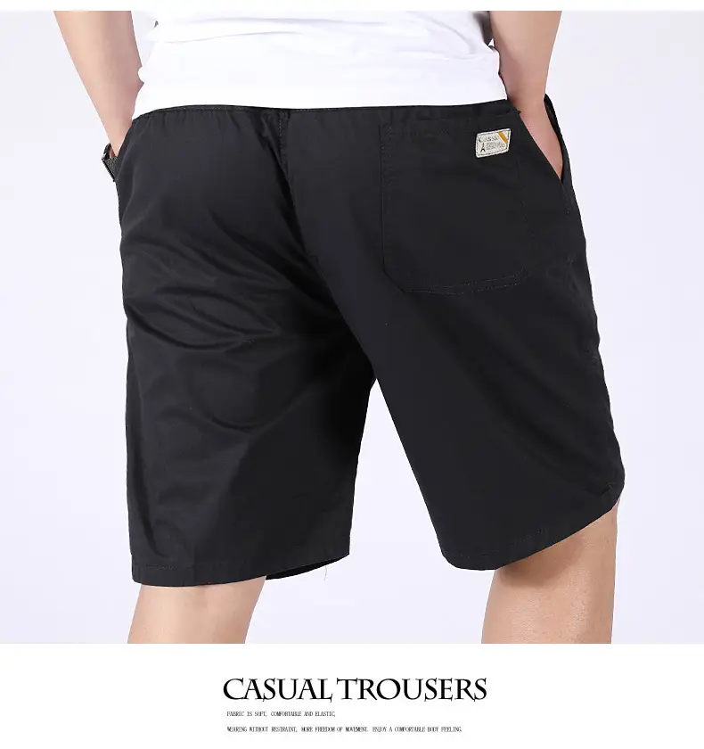 Men 100% Cotton Summer Elastic Waist Shorts Solid Color — feature 25