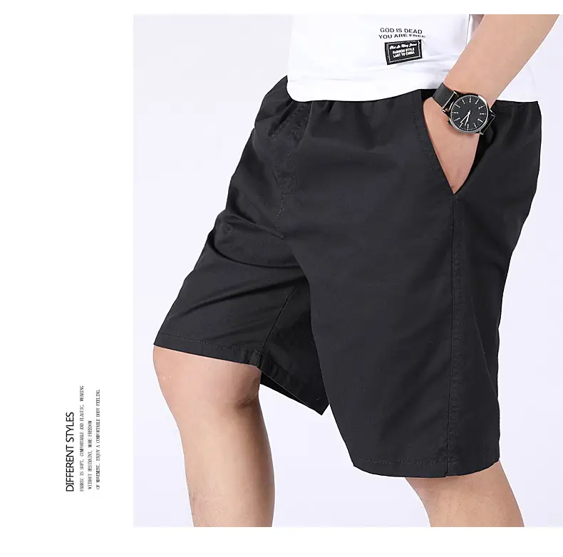 Men 100% Cotton Summer Elastic Waist Shorts Solid Color — feature 26