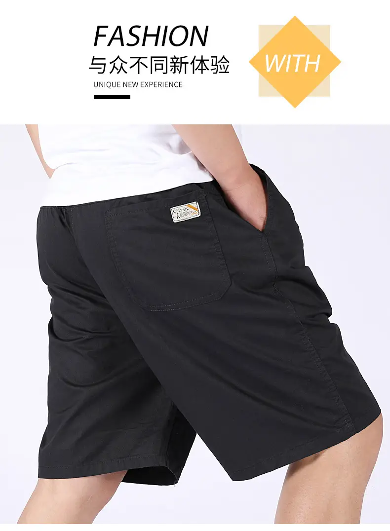 Men 100% Cotton Summer Elastic Waist Shorts Solid Color — feature 9