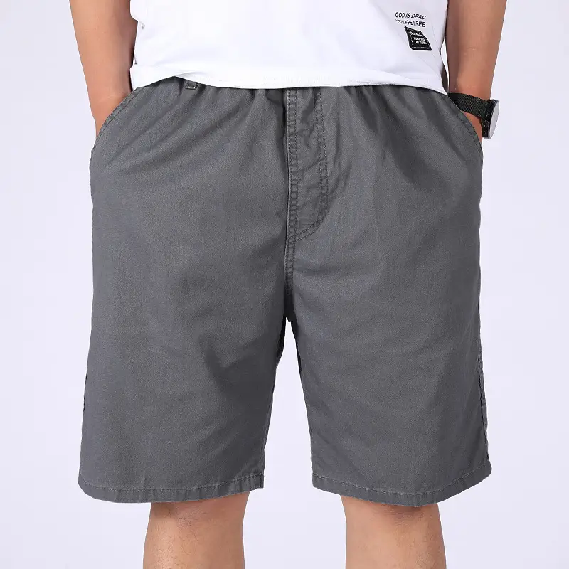 Men 100% Cotton Summer Elastic Waist Shorts Solid Color - Image 3