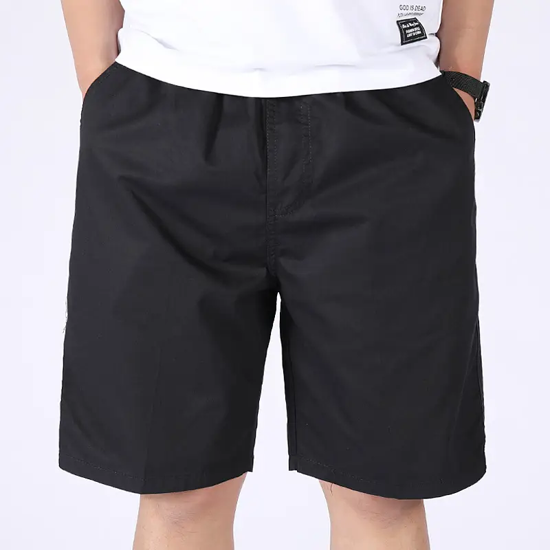 Men 100% Cotton Summer Elastic Waist Shorts Solid Color - Image 4