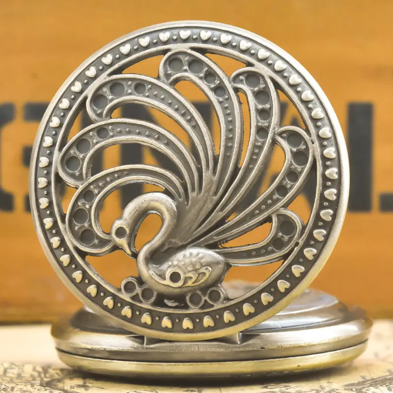 Peacock Floral Flip Pocket Watch for Men Women — feature 6
